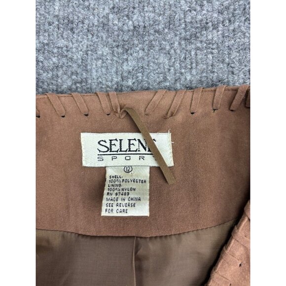 Selene Sport Jacket Skirt Set Women's 12 Brown Faux Suede Button Up Embellished - Picture 2 of 11